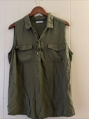 Dalia Olive Green Sleeveless Lace-Up Utility Top